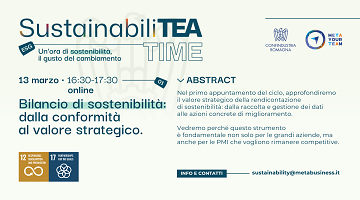 Sustaniabilitea time, primo incontro dedicato al bilancio di sostenibilità - 13 marzo 16.30 online