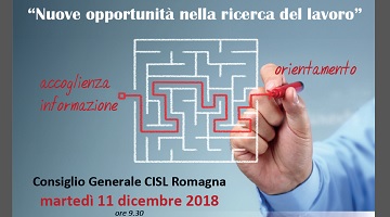 11 dicembre 2018 - ore 9.30 - .Consiglio Generale CISL Romagna presso la Scuola Alberghiera e di Ristorazione IAL - Riccione
